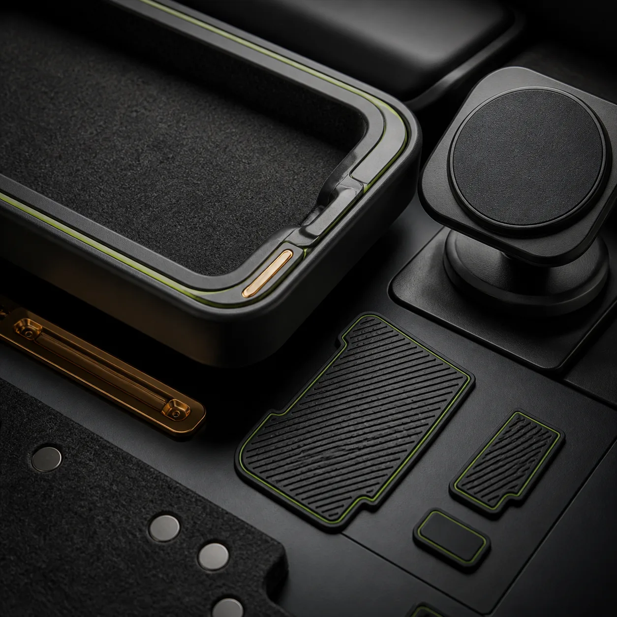 Concept render macro of pads, felt, magnets and inserts
