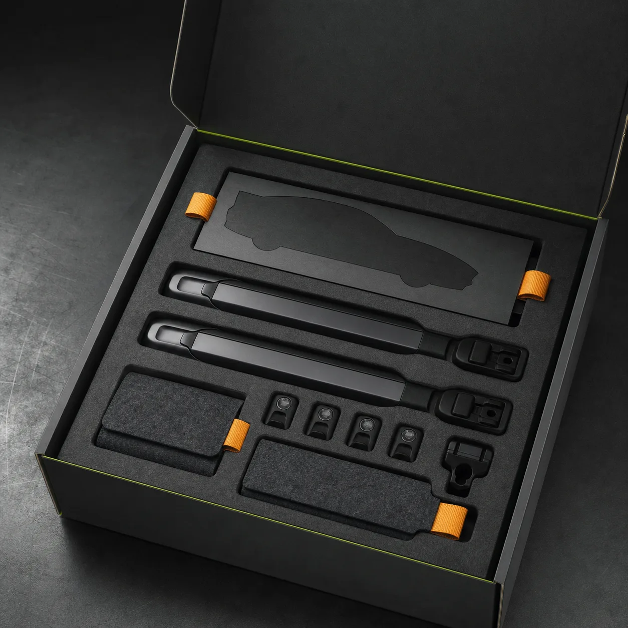 Concept render of vehicle accessory modules in protective fitted packaging